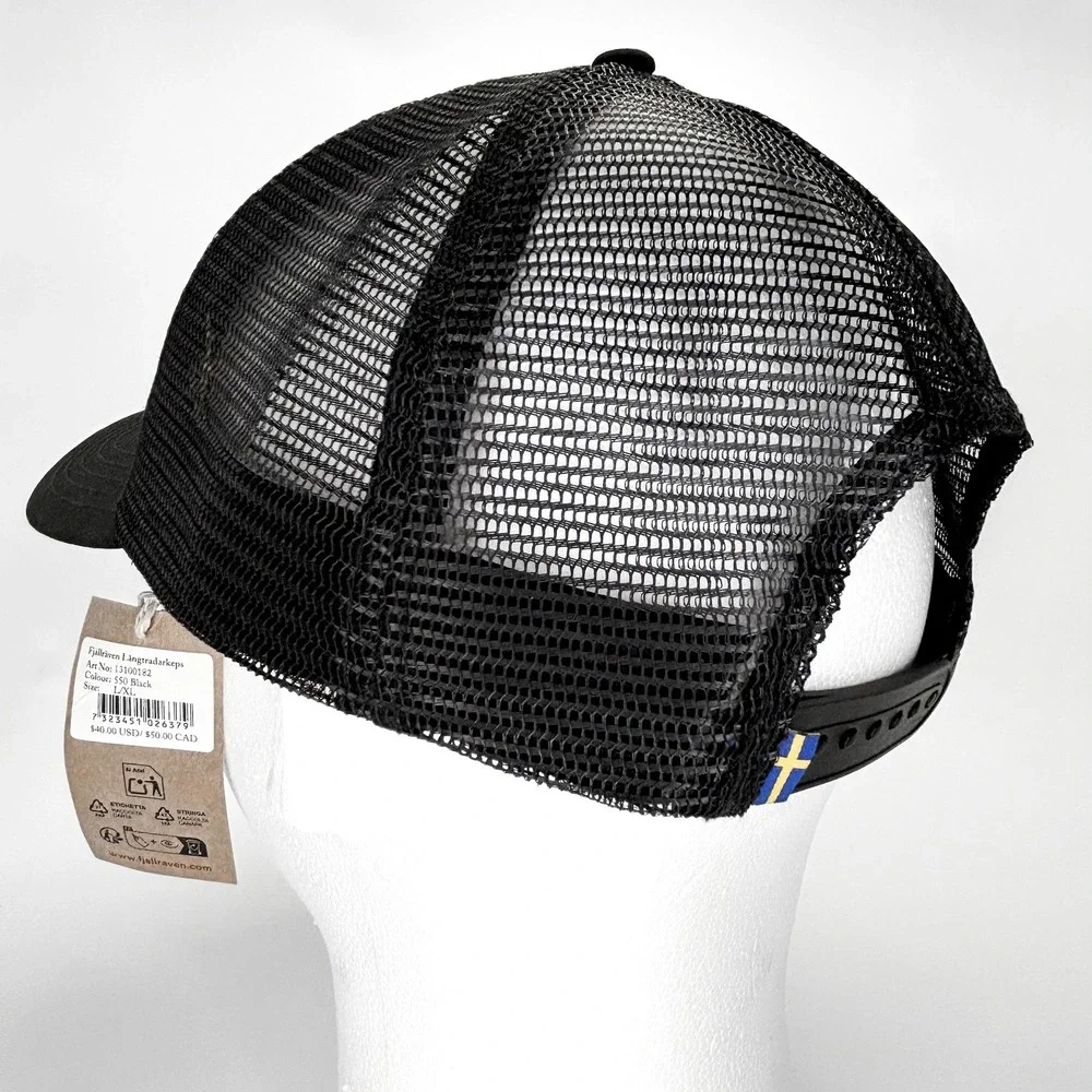 NEW Fjallraven Långtradarkeps Trucker Hat Black L/XL G-1000 Mesh NWT Logo Cap